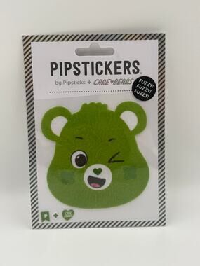 Pipsticks Care Bears Good Luck Bear Fuzzy Sticker Green Collectible NEW